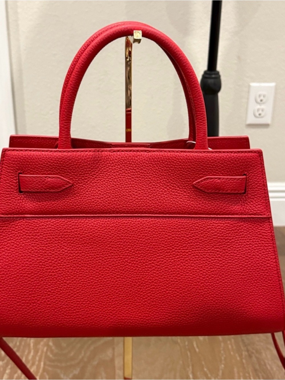 Veronica Beard Red Pebbled Leather Satchel with Top Handles - Picture 2 of 4